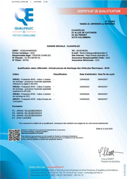 Certification IRVE suite à la formation